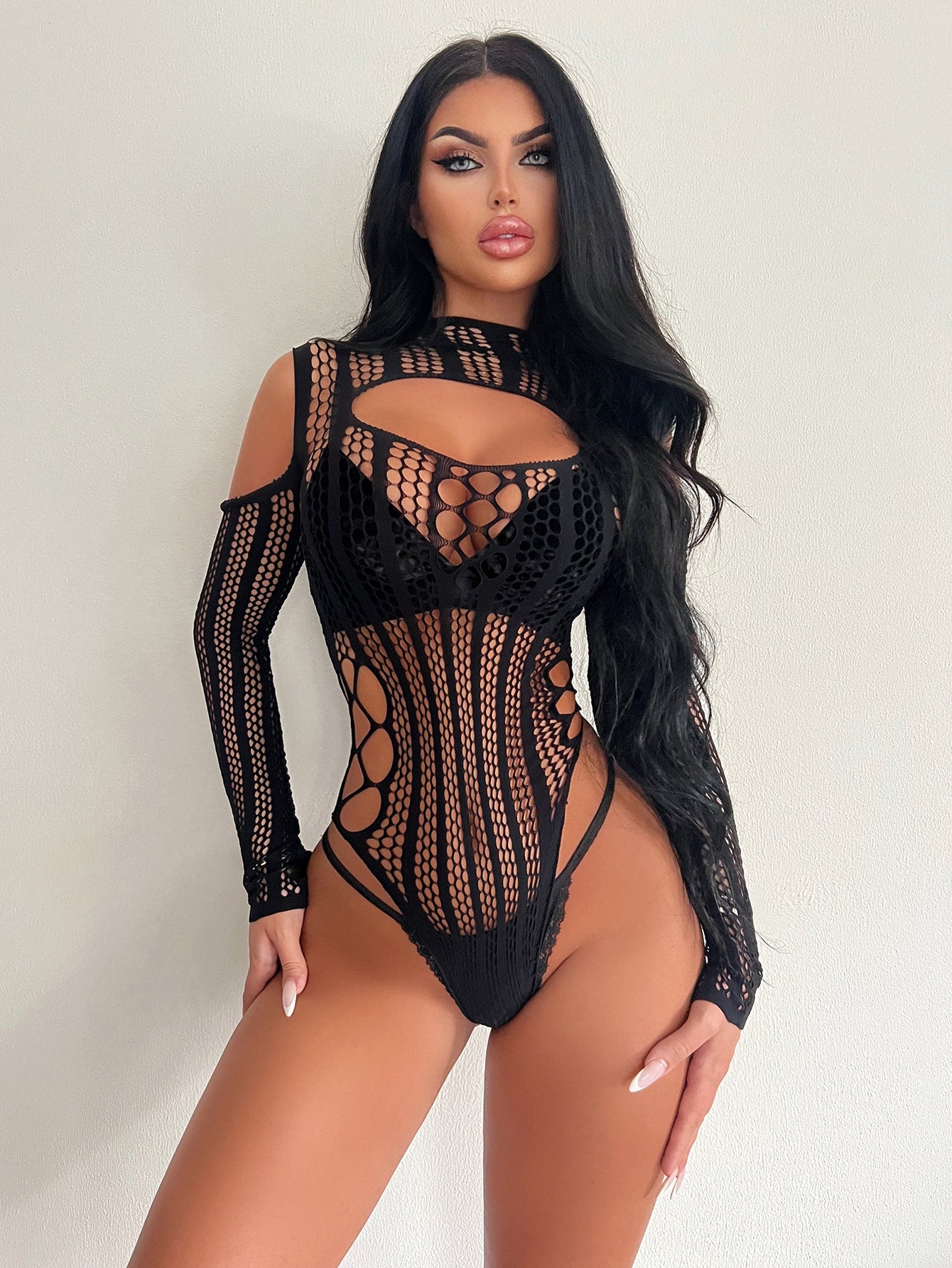 Sexy Underwear Long Sleeve Fishnet Clothes Skinny Hollow-out Hip Skirt