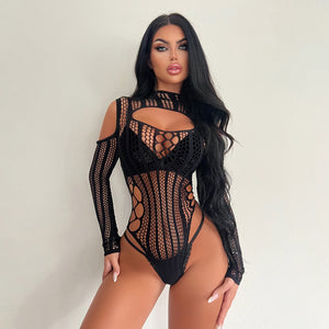 Sexy Underwear Long Sleeve Fishnet Clothes Skinny Hollow-out Hip Skirt