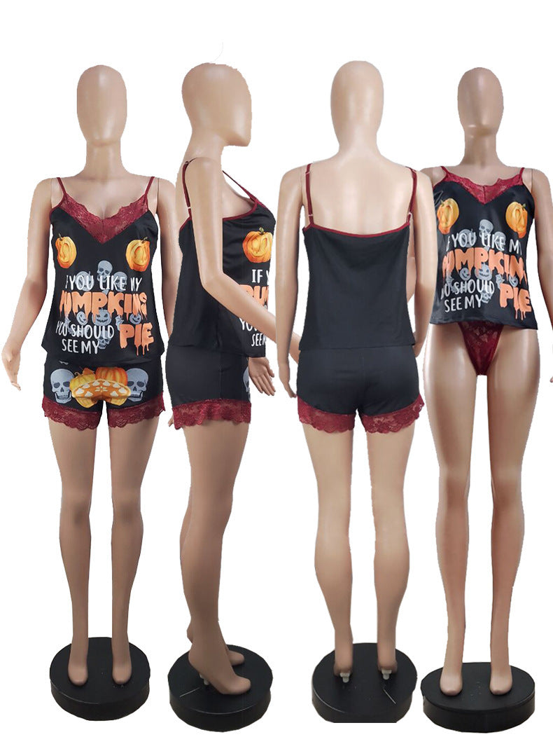 Sexy Lingerie Women's Halloween Pajamas Lace Top With Narrow Straps