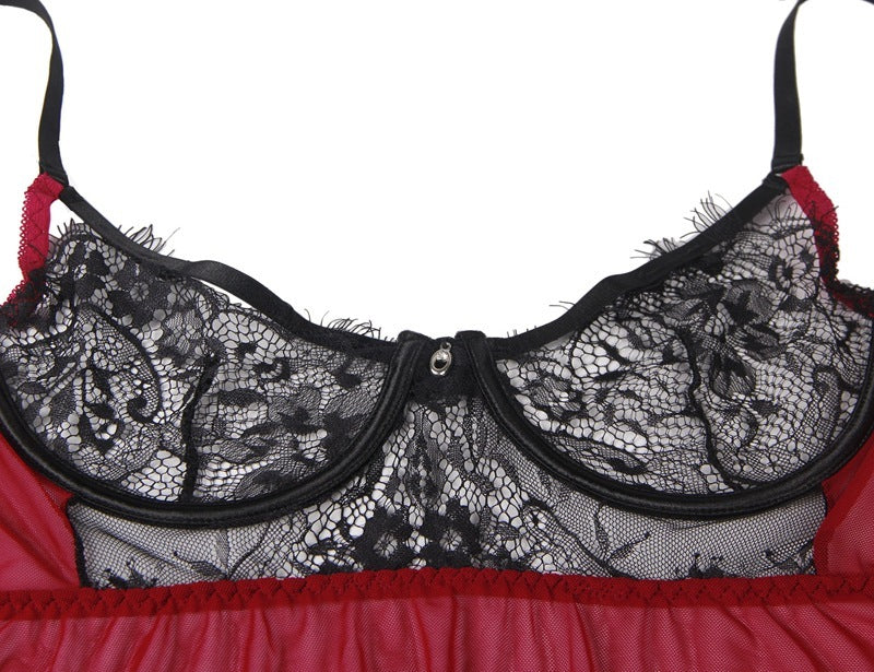 Women's Plus Size Sexy Lingerie Backless Lace Slip Nightdress