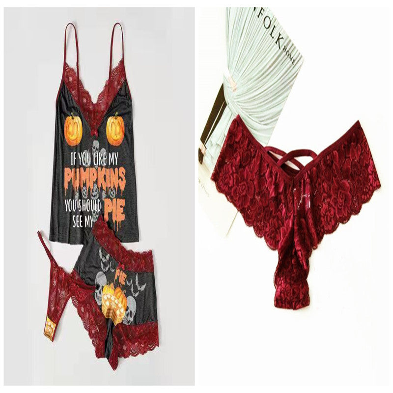 Sexy Lingerie Women's Halloween Pajamas Lace Top With Narrow Straps