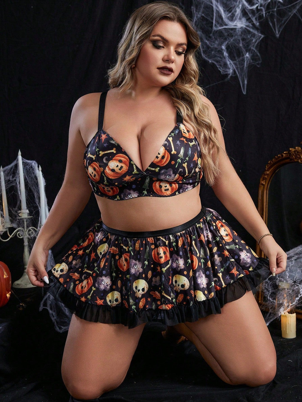 Pumpkin Underwear Halloween Costume Uniform Funny Temptation Women's Large