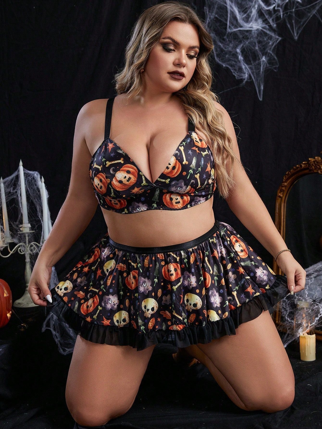 Pumpkin Underwear Halloween Costume Uniform Funny Temptation Women's Large